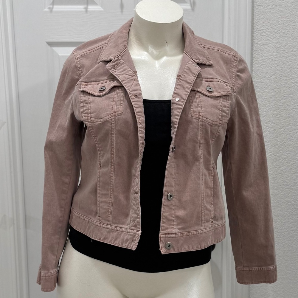 J.Jill Denim Jean Jacket Pink Trucker Coat Western Cowgirl Fall Autumn Sz Large
